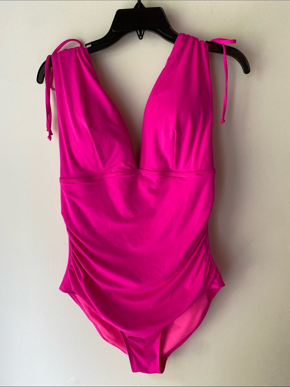 NWT Ladies Hot Pink One-Piece Swimsuit with Tie Shoulders Size L